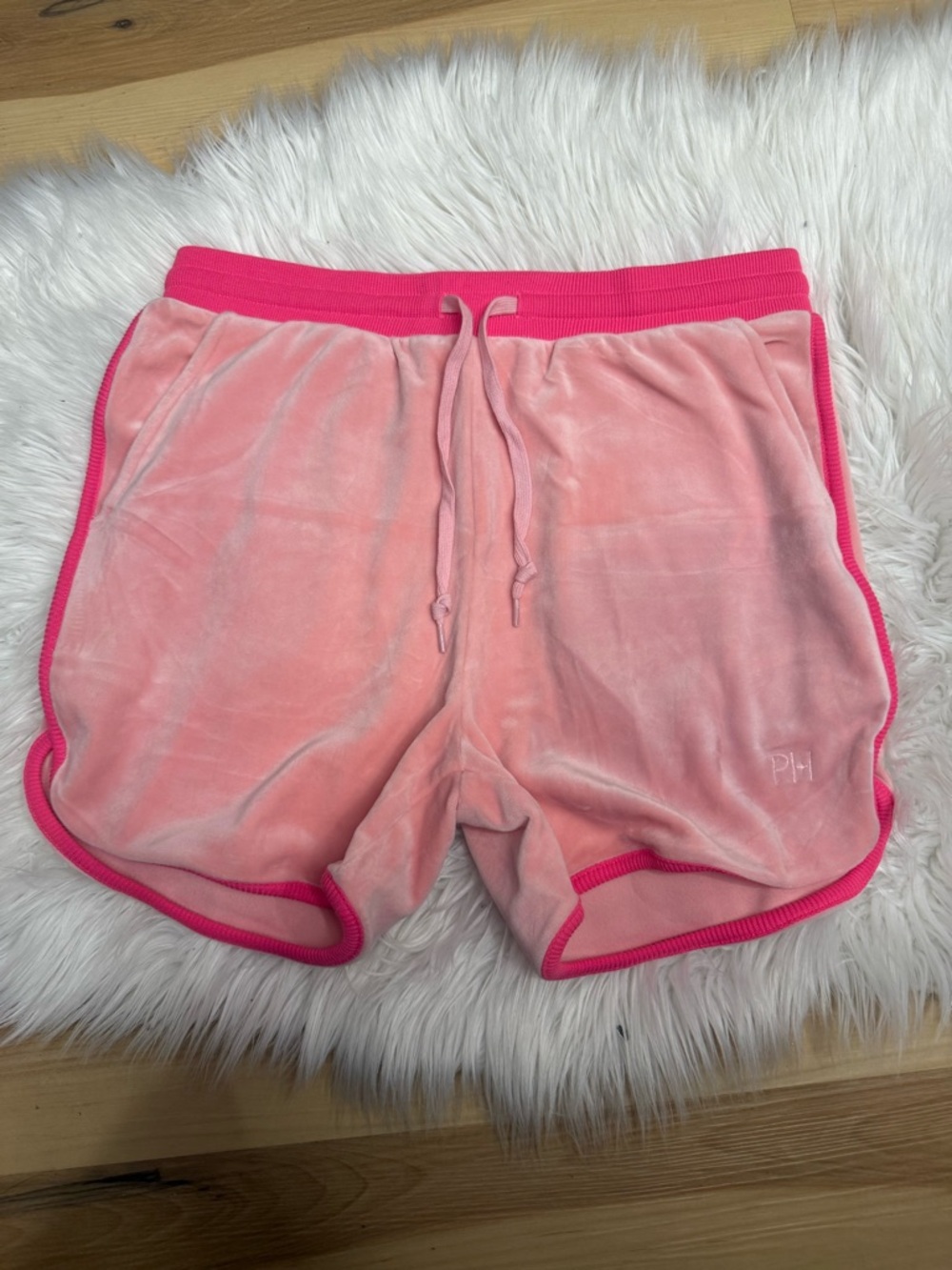 Paris Hilton Pink Velour Shorts with Hot Pink Trim